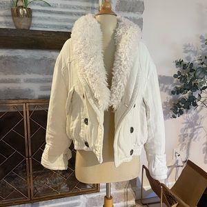 Thick ivory linen bomber jacket soft free people